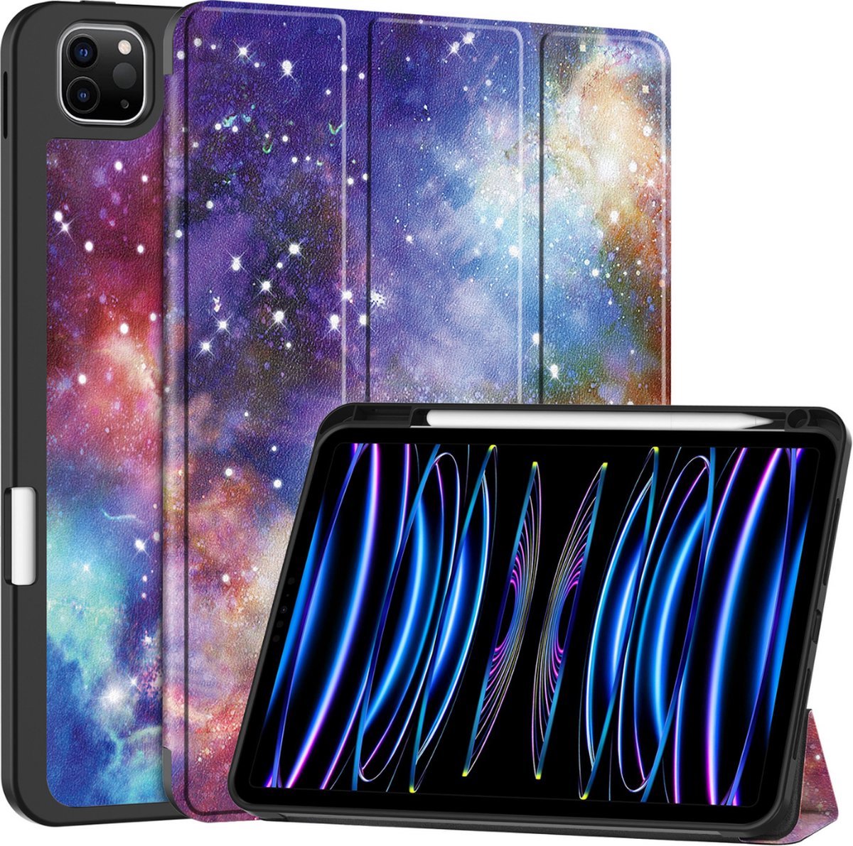Tablethoes geschikt voor Apple iPad Pro 11 (2025) / Apple iPad Pro 11 (2024) - 11 Inch - Tri-fold TPU case - Met Pencilhouder - Auto Sleep/Wake functie - Galaxy