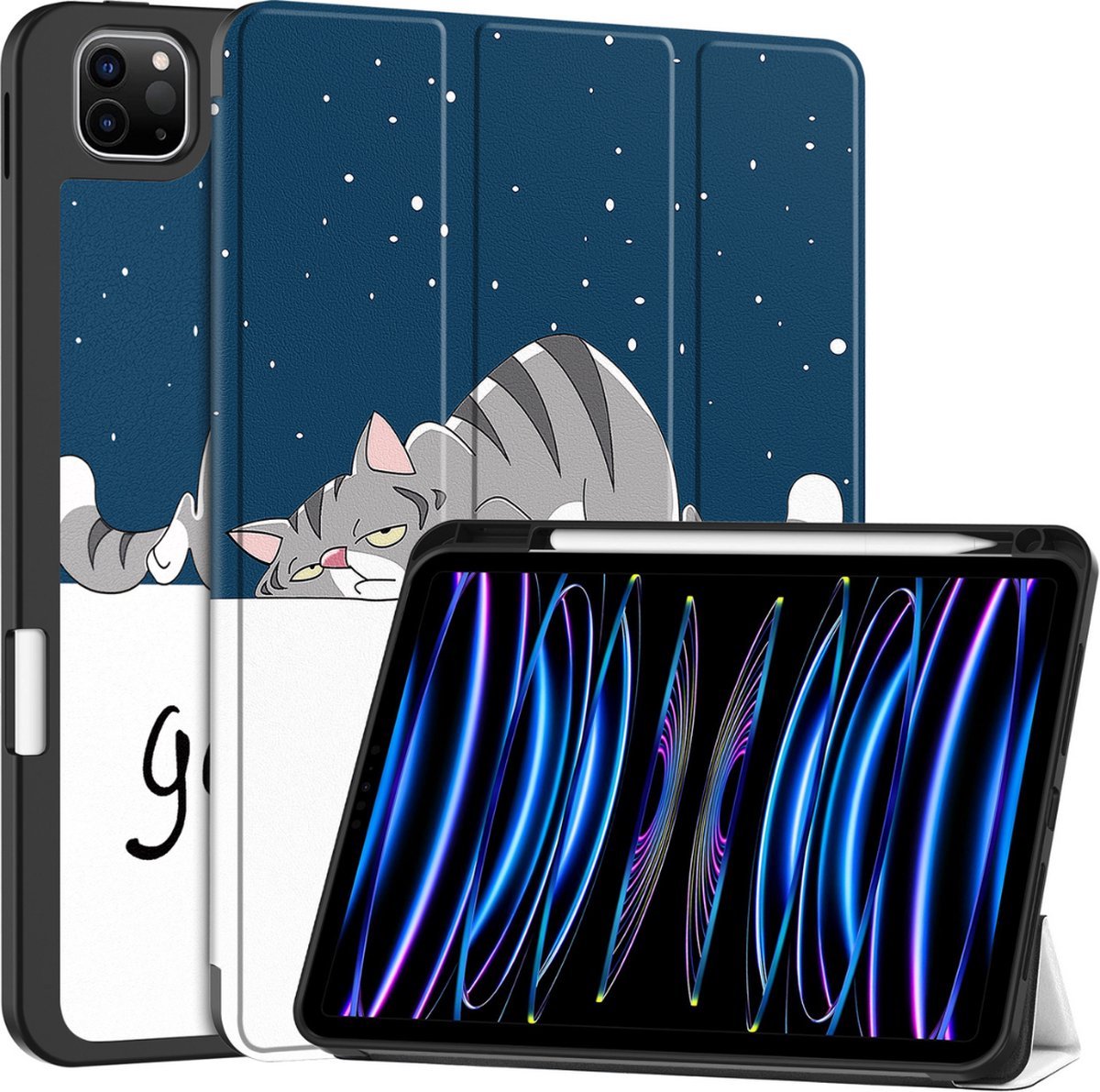 Tablethoes geschikt voor Apple iPad Pro 11 (2025) / Apple iPad Pro 11 (2024) - 11 Inch - Tri-fold TPU case - Met Pencilhouder - Auto Sleep/Wake functie - Goodnight