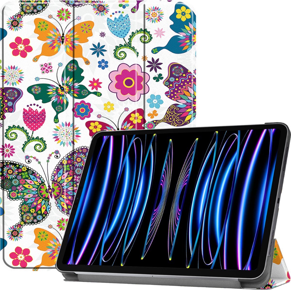 Tablethoes geschikt voor Apple iPad Pro 11 (2025) / Apple iPad Pro 11 (2024) - 11 Inch - Tri-fold book case - Auto Sleep/Wake functie - Vlinders