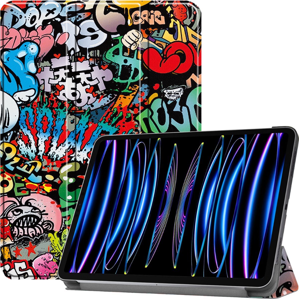 Tablethoes geschikt voor Apple iPad Pro 11 (2025) / Apple iPad Pro 11 (2024) - 11 Inch - Tri-fold book case - Auto Sleep/Wake functie - Graffiti