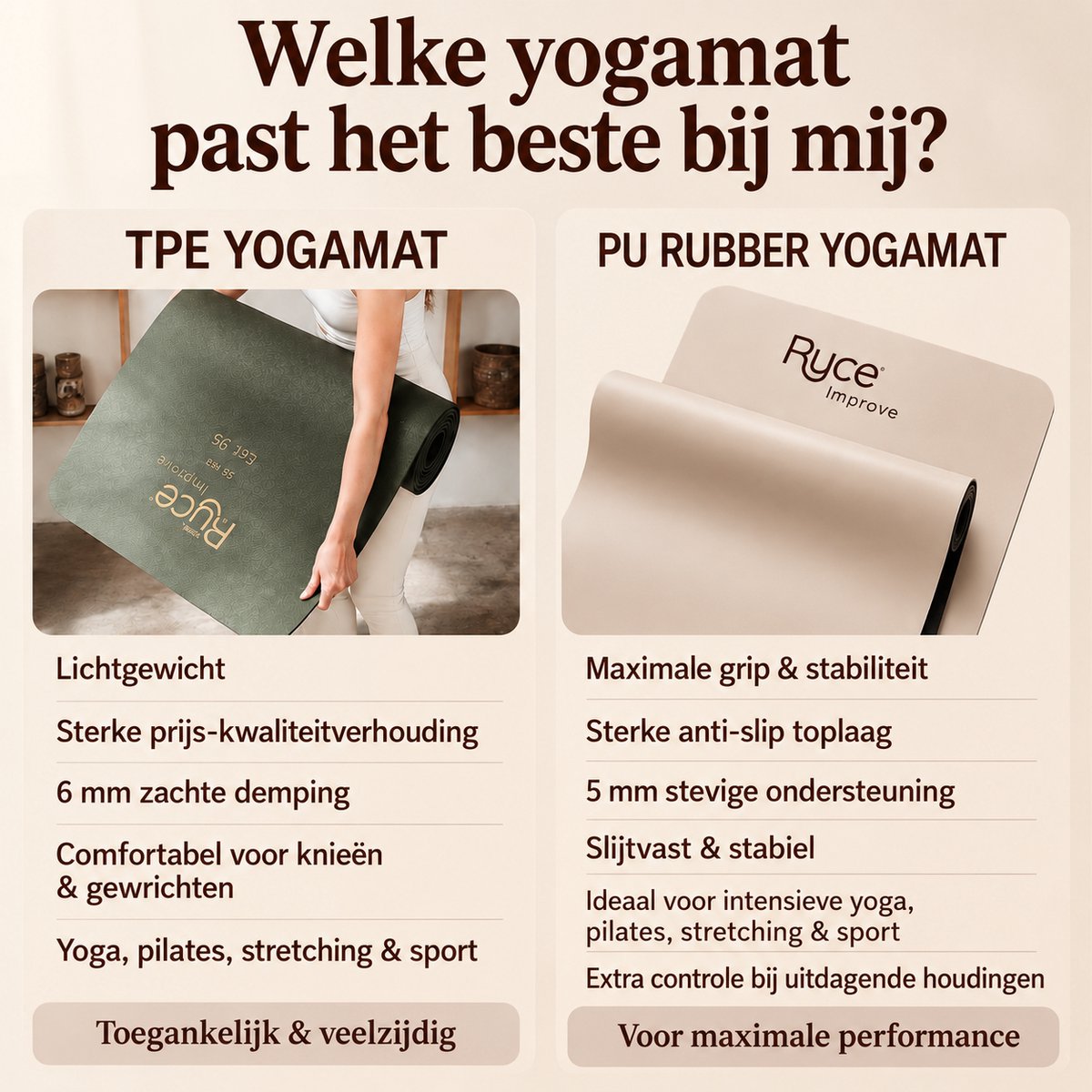 Ryce® Yogamat - PU Rubber - Pilates - Fitness - Anti Slip - Extra Dik - Breed - 183x68x0,5 cm - Tas - Donker Roze thumbnail 6