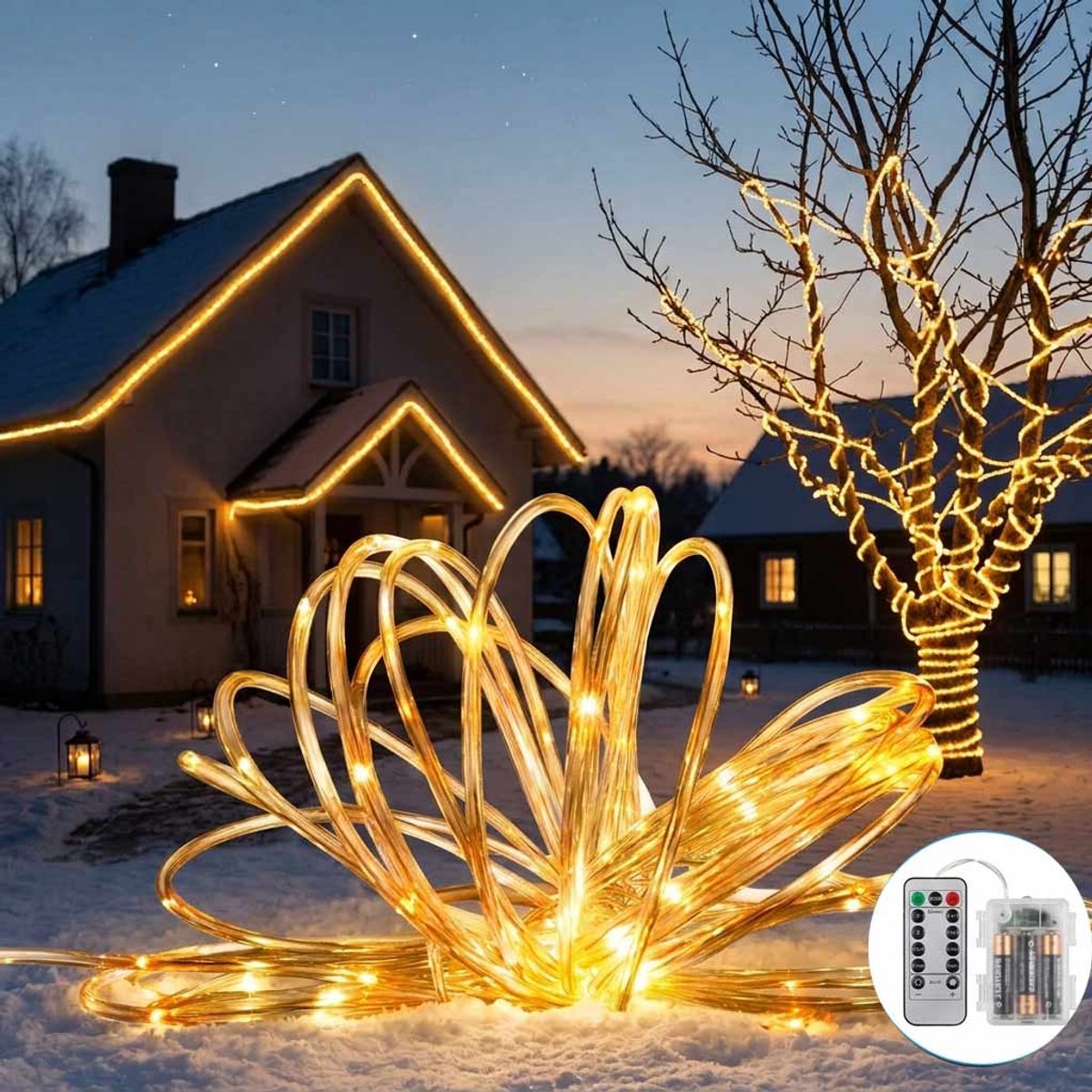 Meedeer Lichtbuis-Lichtslang-12m 100 Leds-Kerstverlichting buitenbuis-8 standen-IP65 waterdicht-Met timer-Decoratieve verlichting-Warm wit-Voor binnen- buitengebruik, feesten, kerst, tuin, terrasdecoratie