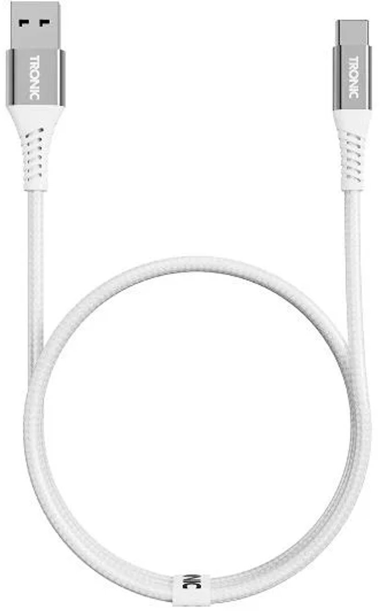 Tronic Oplaad- en Datakabel - Laadkabel - Wit - 1m kabellengte - USB 2.0 Stekker Type A - Type c