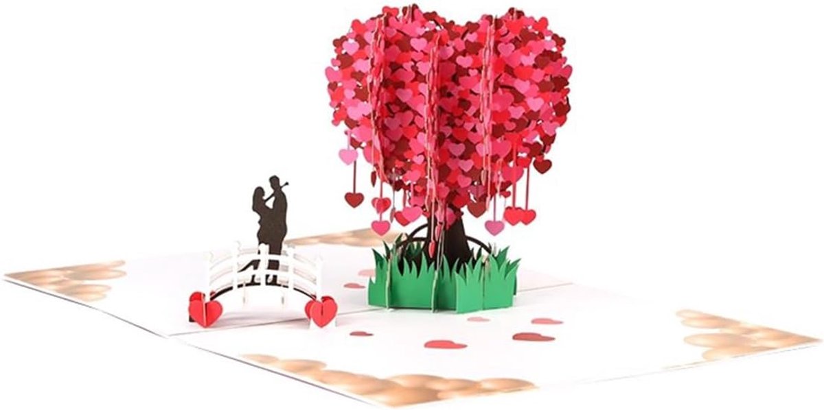 3D Liefdesboom Pop-up Wenskaart Romantisch Cadeau voor Vrouw Valentijn Kerstmis met Envelop Kleine Kaart