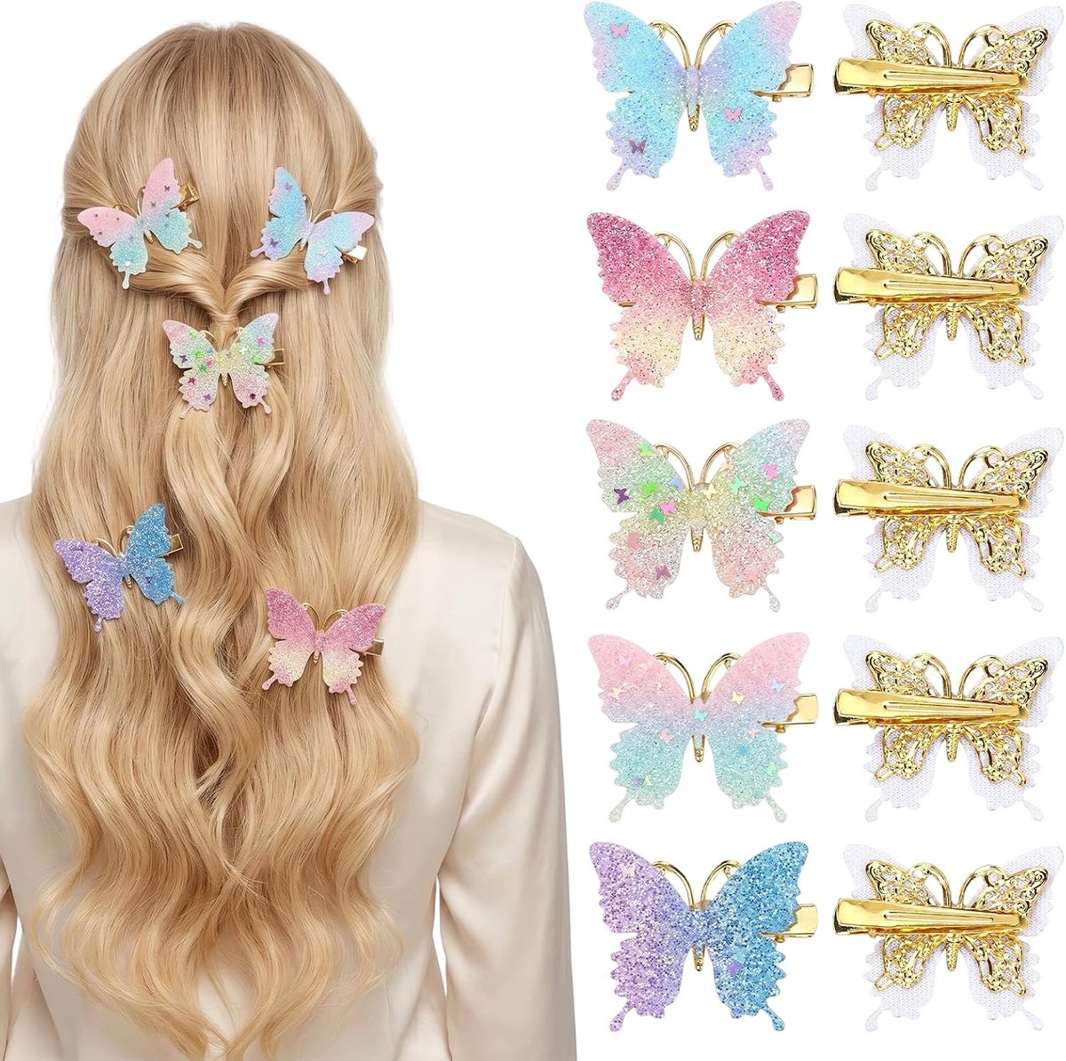 Haarspelden met vlinder, haarspelden voor meisjes, haaraccessoires voor dames en meisjes, voor communie, bruiloft en feesten (blauw, groen, roze, fuchsia, paars)