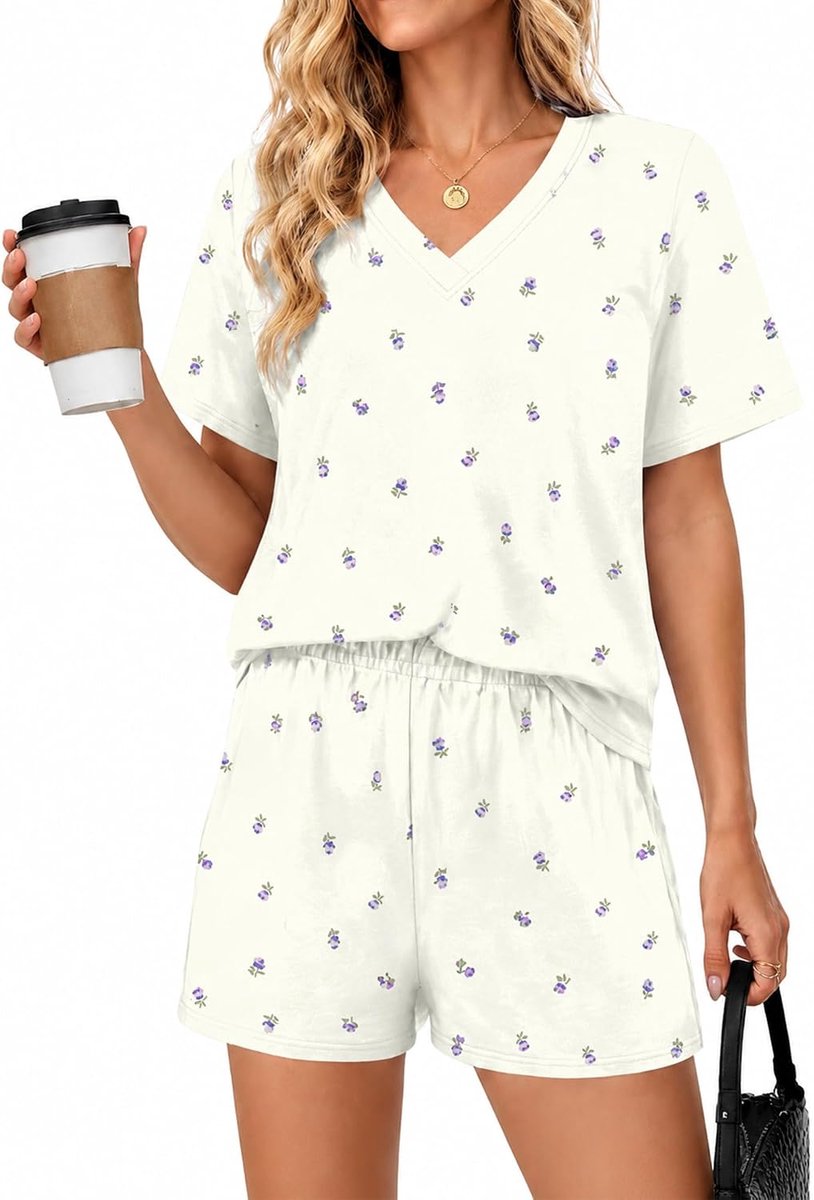 Pyjama voor dames korte mouwen pyjama leuke pyjama set V-hals loungewear sets voor vrouwen pyjama shorts tweedelige nachtkleding nachtkleding zachte kleding