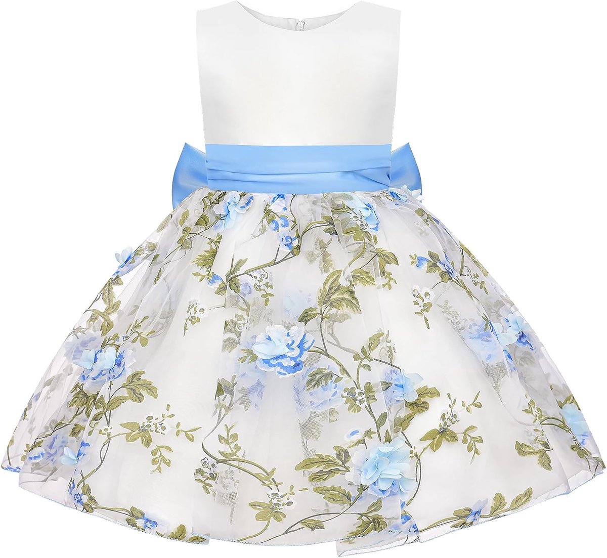 Bloemenmeisjesjurk, tule jurk, mouwloos, prinsessenjurk met afneembare strik, voor bruiloft, communie en verjaardag