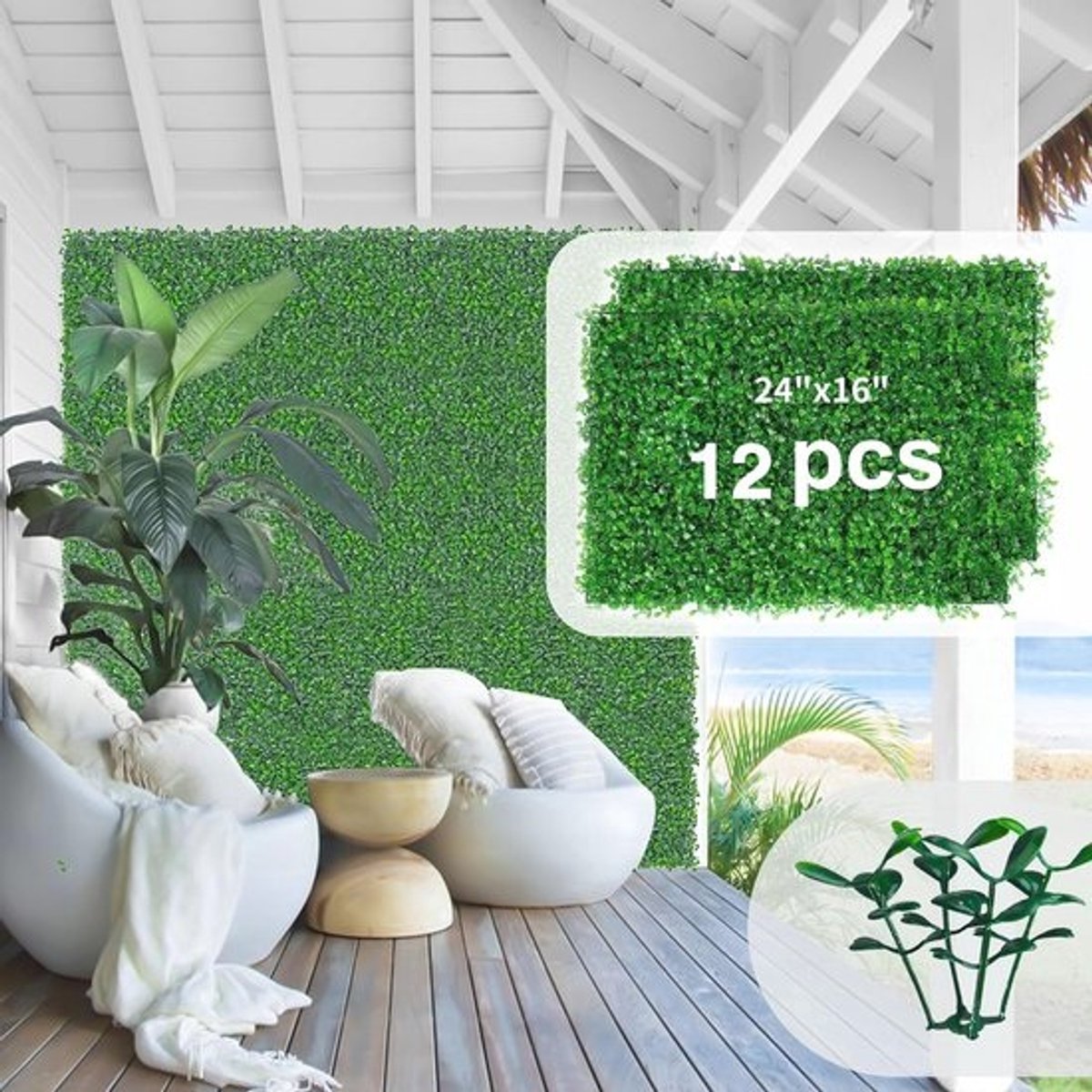 Kunstmatige Plantenwandpanelen - 12 Stuks 40x60 cm, Onderhoudsvrij Groene Decoratie voor Thuis en Buiten
