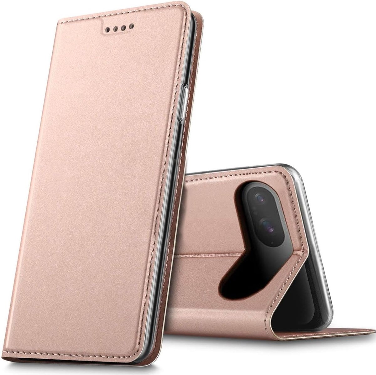 Hoes voor mobiele telefoon voor Google Pixel 10, premium mobiele telefoon flip cover voor Pixel 10 hoes [geïntegreerde magneet] bookcase, PU lederen tas, roségoud