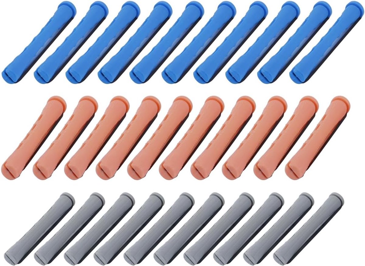 30 stuks permanentstaven en permanentrollers voor kort, lang en natuurlijk haar, 3 maten, blauw, beige, grijs, kunststof, haarstylingtools, 0,9 cm/0,35 inch, 1,3 cm/0,51 inch, 1,5 cm/0,59 inch