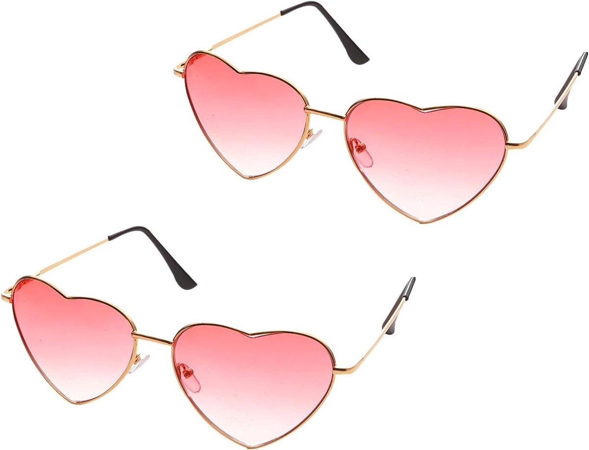 Hartvormige zonnebril, 2 paar hartvormige zonnebril, damesbril, carnaval, hippie-zonnebril, jaren 60-70-stijl, retro-cirkel-festivalbril voor hippie-kostuum, hippie-accessoires, feestcadeau