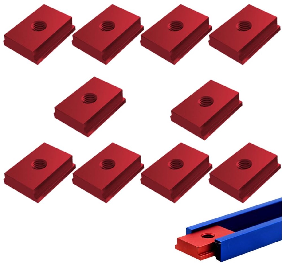 10 stuks T-moeren, M6 draad glijmoeren T-moeren inbussleutel T-moeder, houtbewerkingsgereedschap inbussleutel, rood