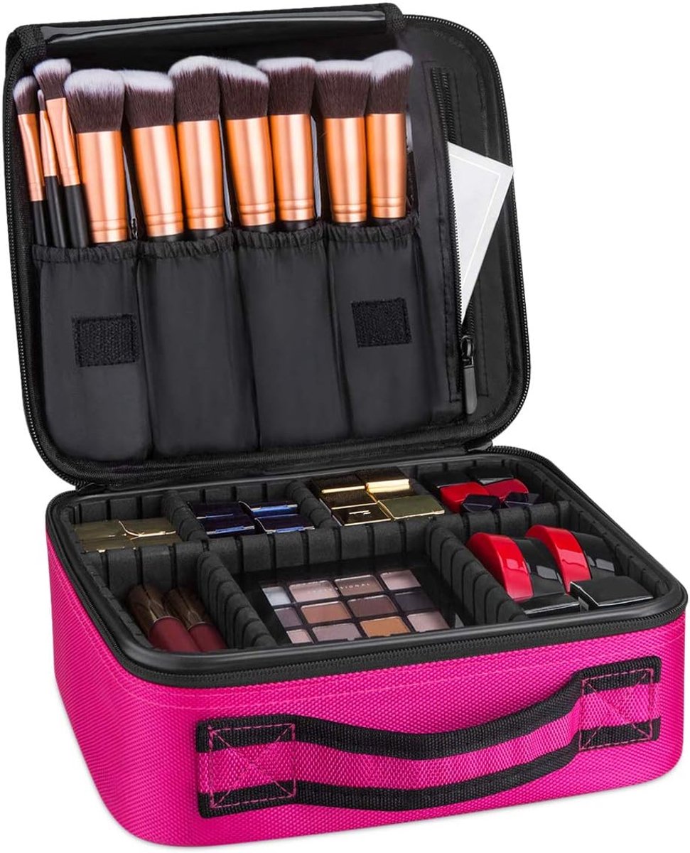 Make-uptas voor dames, cosmetica, reizen, make-uptas, professioneel, make-uptas, meisjes, met afneembare scheidingswand, kwast, tas
