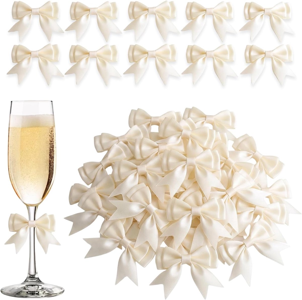 Strikken, zwaluwstaart, 7 x 5,5 cm, kleine, elegante strikken voor geschenkverpakkingen, decoraties voor bruiloften, Kerstmis en knutselen, crèmekleurig