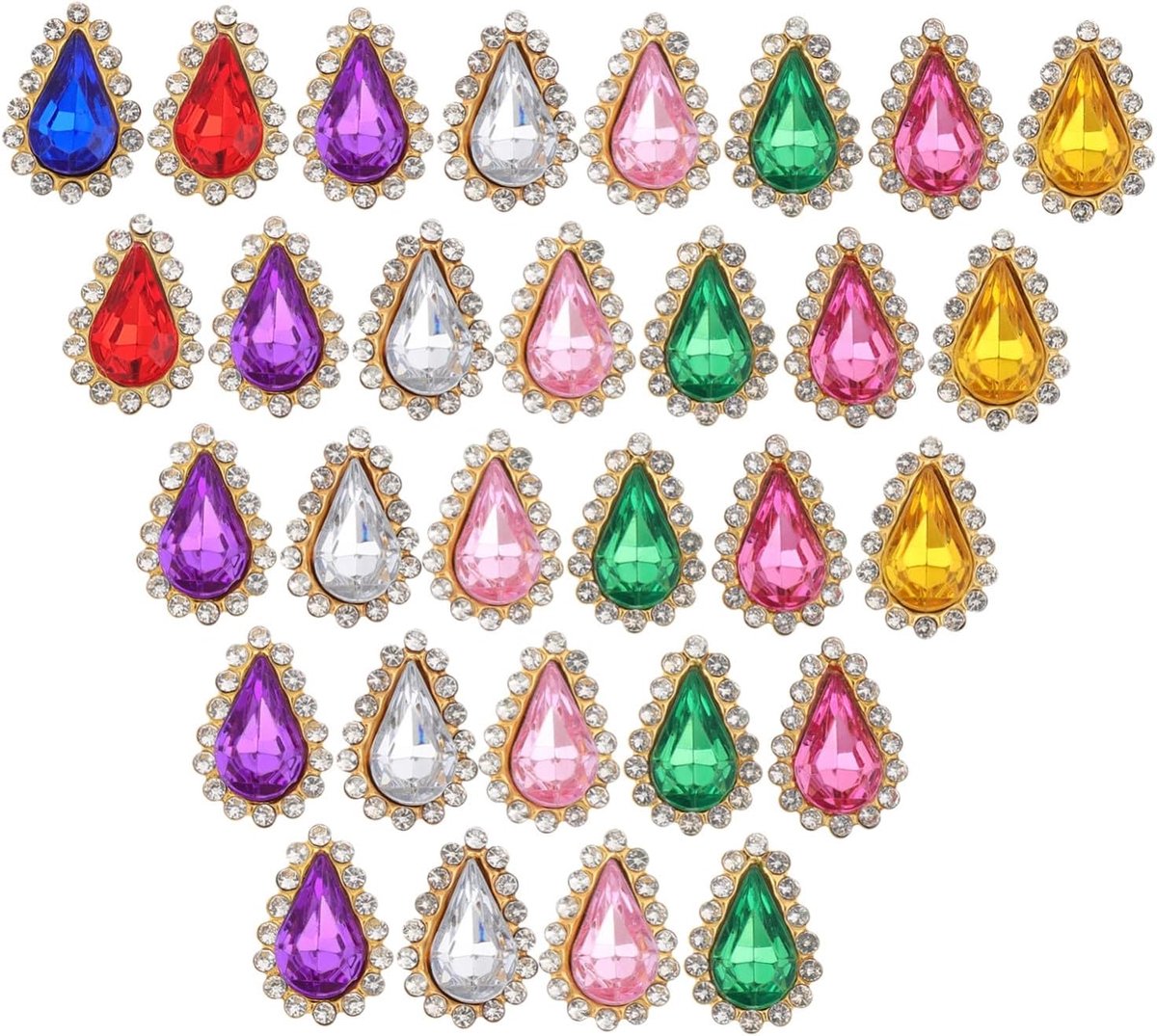 100 stuks kleurrijke druppels strass-steentjes om op te naaien, dubbellaagse glazen rand, versiering, grote sierstenen voor doe-het-zelf haaraccessoires, kleding, sieraden maken, veelzijdig
