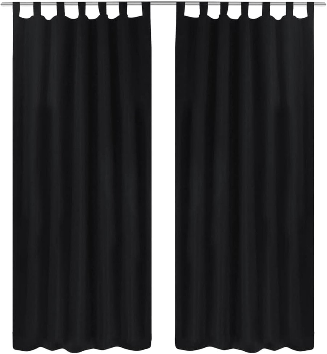 Gordijnen, 2-delig, 140 x 245 cm, zwart, voor woonkamer en slaapkamer, lichtdoorlatende gordijnen met banden, hoogwaardig polyester, eenvoudige montage, privacy