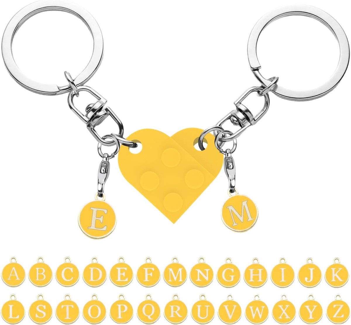 Hartvormige sleutelhanger voor koppels, schattige sleutelhanger, cadeau voor jubileum, verjaardag of Valentijnsdag (geel)