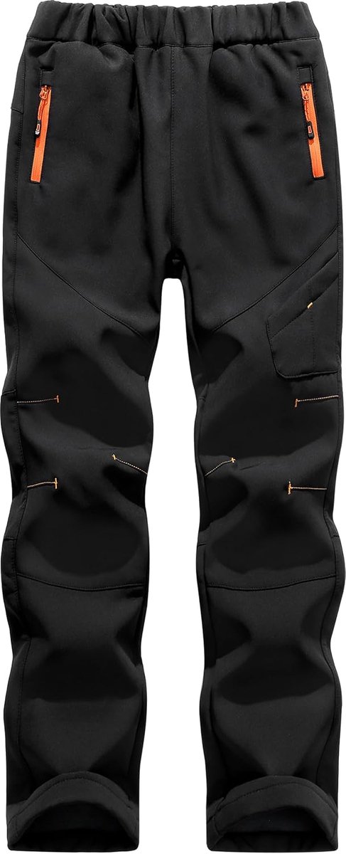 Softshellbroek Skibroek Gevoerd Waterdicht Thermobroek Warm Winter Winddicht Sneeuwbroek Wandelbroek voor jongens meisjes KZ6058-Black-128-134