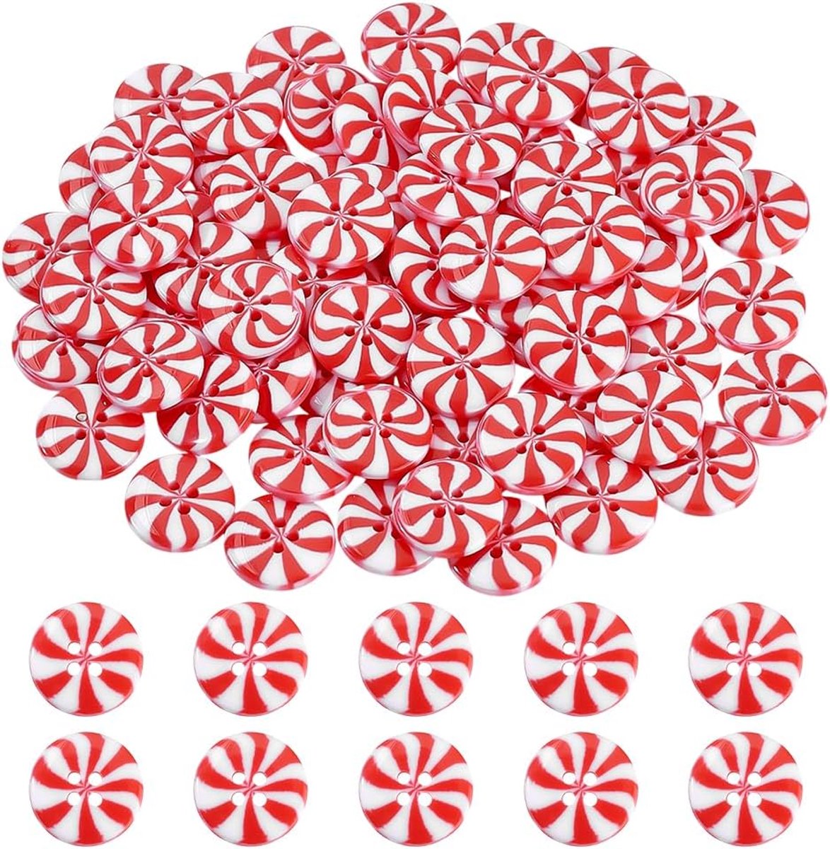 60 stuks pepermunt snoep kerst knoppen hars kerst snoep knoppen rood wit 4 gat snoepjes knop platte ronde naaiknop voor naaien ambachten decoratieve doe-het-zelf handgemaakte projecten