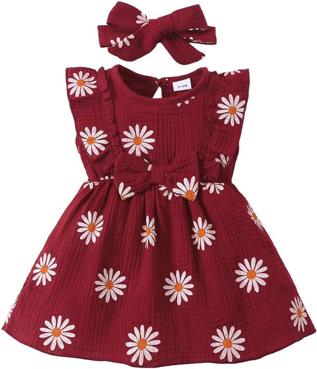 Jurken voor pasgeborenen, casual jurken met madeliefjes, geschenken, babykleding voor meisjes, met hoofdband