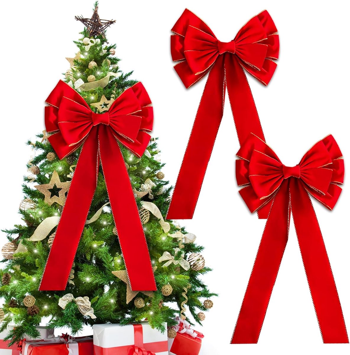 Strikken: 90 cm x 45 cm gouden randen - kerstboomtopper en ornament voor boom, krans, deur en open haarddecoratie