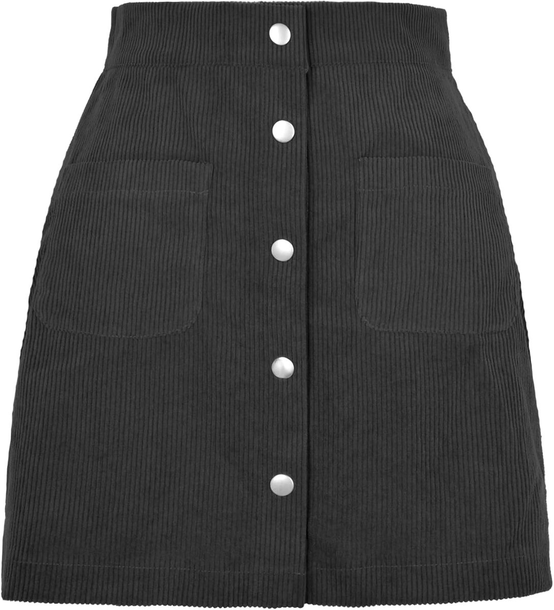 Dames voor herfst en winter minirok A-lijn korte rok hoge taille met zakken S-XL, zwart, S