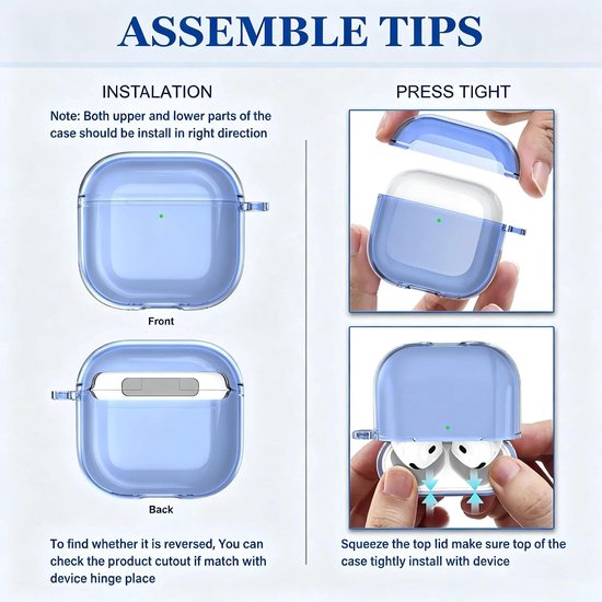 Voor AirPods 4e generatie Case Cover 2024, militair schokbestendig, zacht TPU zeer transparant anti-vergelend voor AirPods 4 Case met reinigingsset en schattige ronde gesp, helder blauw — afbeelding 4