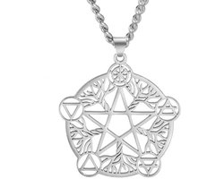 Pentagram halsketting met levensboom en pentakel hanger – Roestvrijstalen Wicca Pagan sieraden voor dames