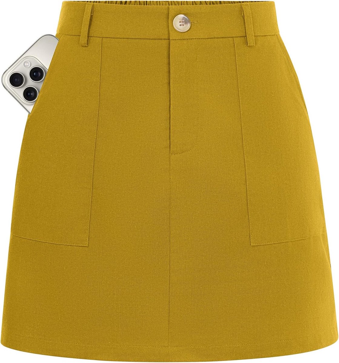 Kasin Linnen zomerminirok voor dames, hoge elastische taille, wikkelrok, casual, korte rok met zak
