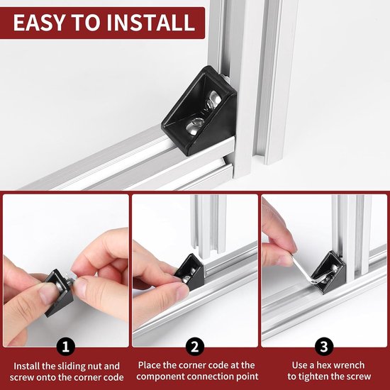 40 stuks bevestigingsmateriaal hoek 20 x 20 aluminium profiel accessoires, groef 6 aluminium hoek, aluminium profiel verbinders, hoekverbinders, wandhouder, 90 graden hoek rooster voor 2020 — afbeelding 3