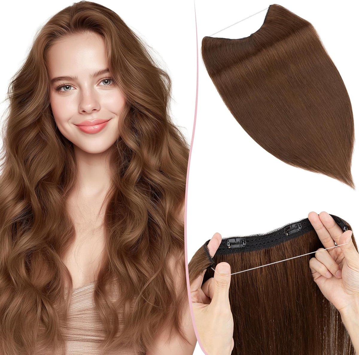Haarextensies, 40 cm, onzichtbaar, #4, middenbruin, echt haar, clip, geheime draad, haarverlenging, haarstukje voor dames (65 g)