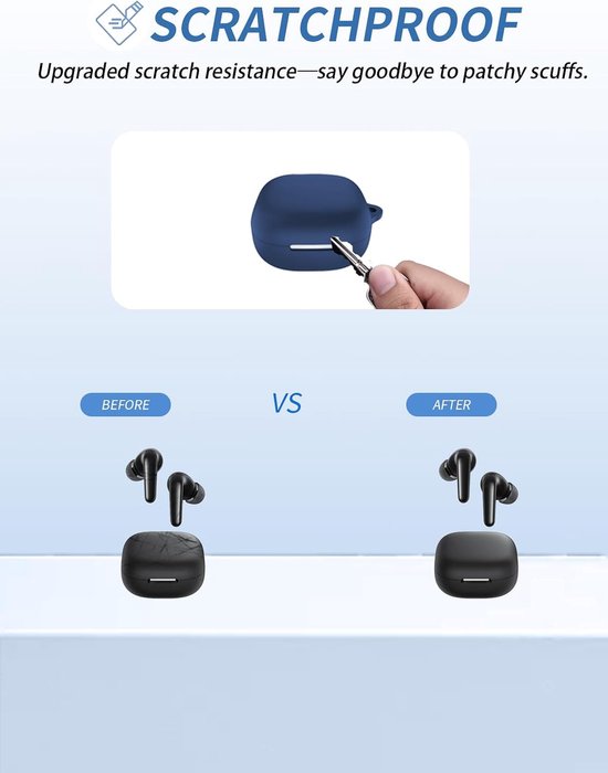 Hoes voor Anker, Soundcore P31i oordopjes, zachte siliconen beschermhoes, compatibel met Anker Soundcore P31i, met omhangband, stofdicht, stootvast en duurzaam, blauw — afbeelding 3
