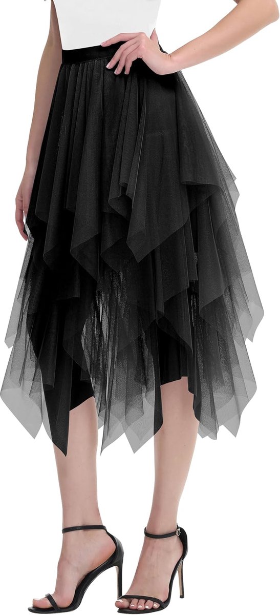 Tule rok asymmetrisch tule rok A-lijn midi rok puffy fee rok elegant zacht knielange gelaagde tutu rok