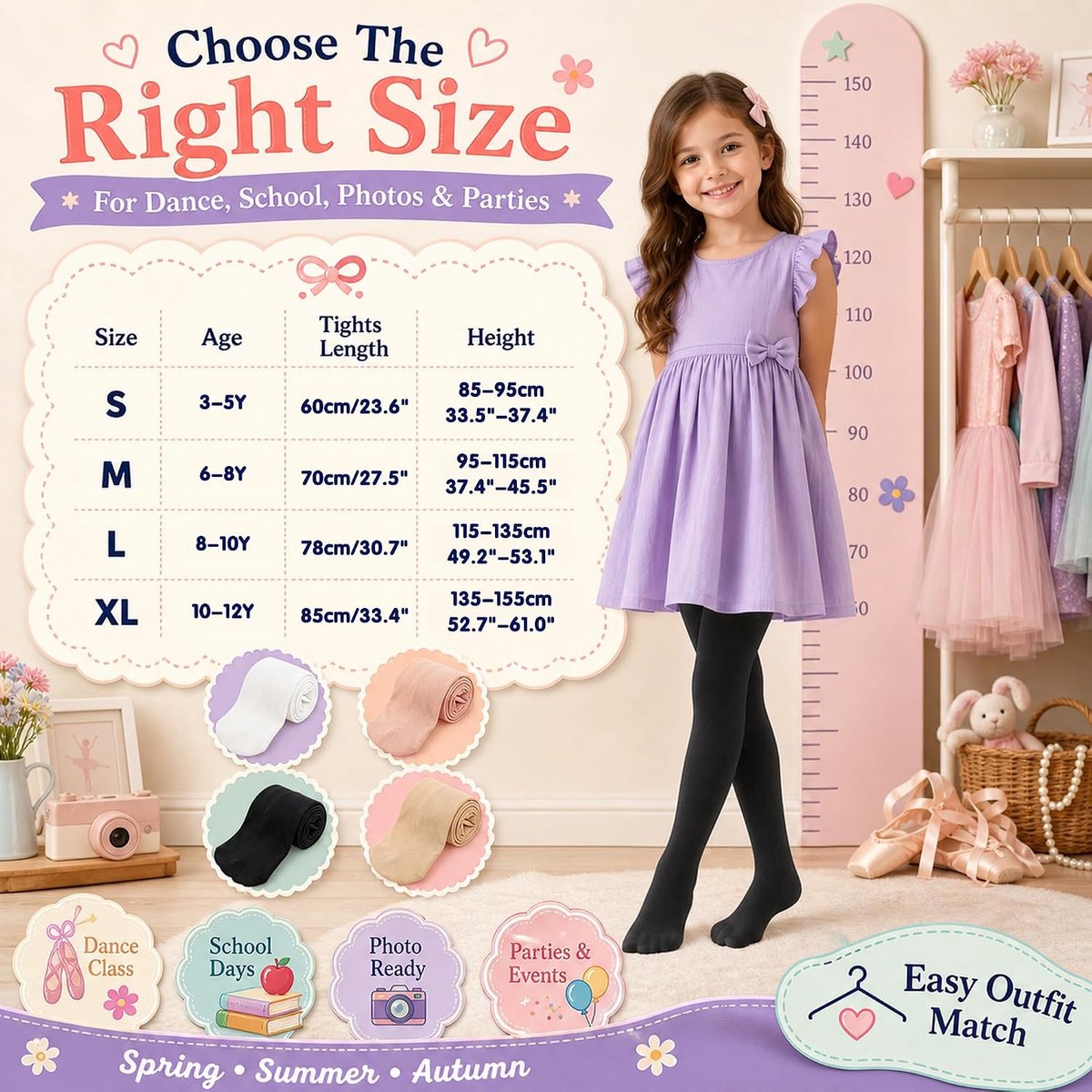 Panty's voor meisjes, balletpanty's voor kinderen, 90 DEN, elastisch, ademend, danspanty's, ondoorzichtig, balletpanty's voor dagelijks gebruik, effen, kinderpanty's voor 3-12 jaar