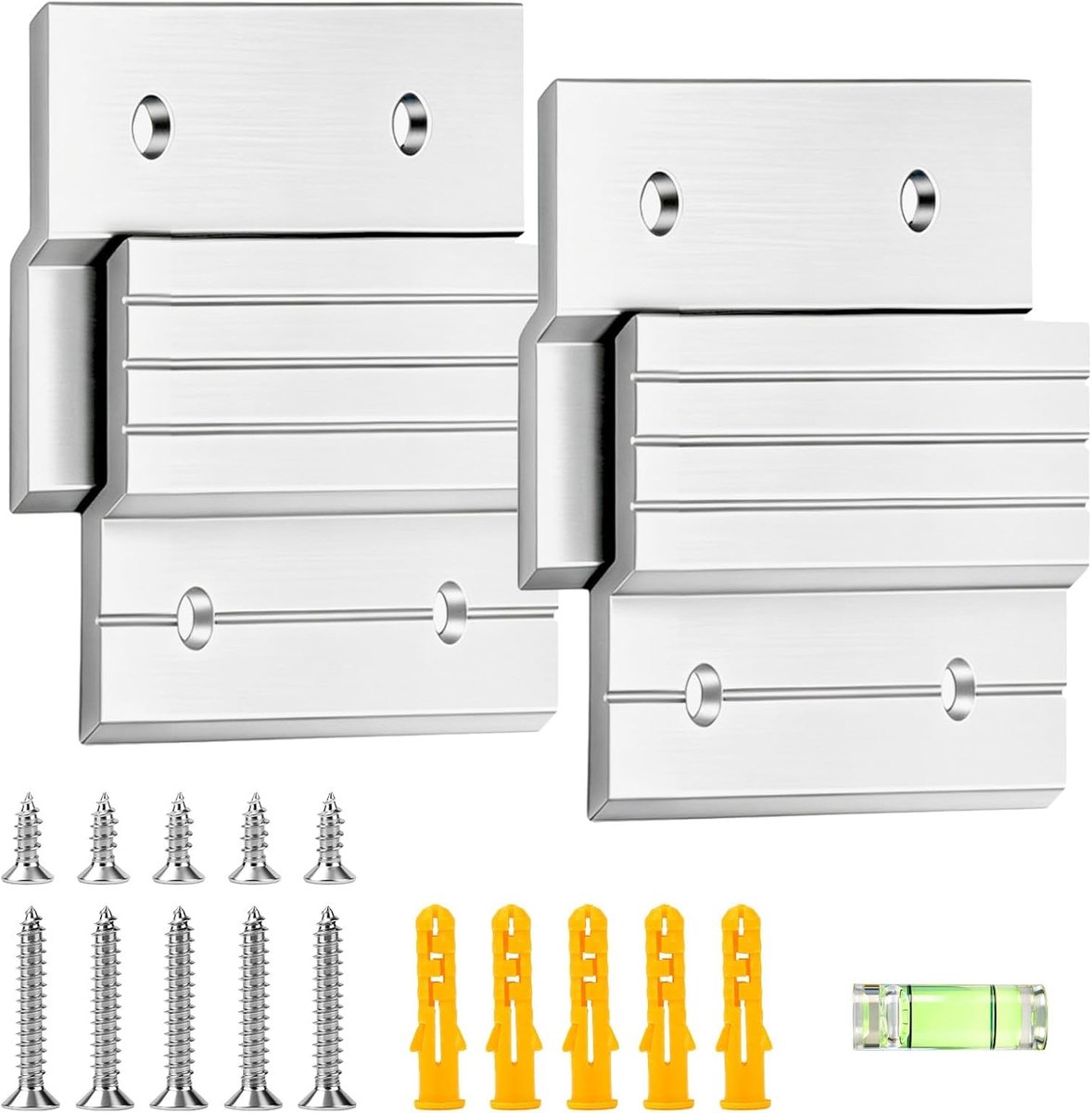 2 paar Franse schoenplaatjes beugel Heavy Duty 2 Inch Franse schoenplaatjes foto hanger 13 kg aluminium Z clips met bellenniveau voor opknoping spiegels, foto, plank, whiteboard, kunst, frames