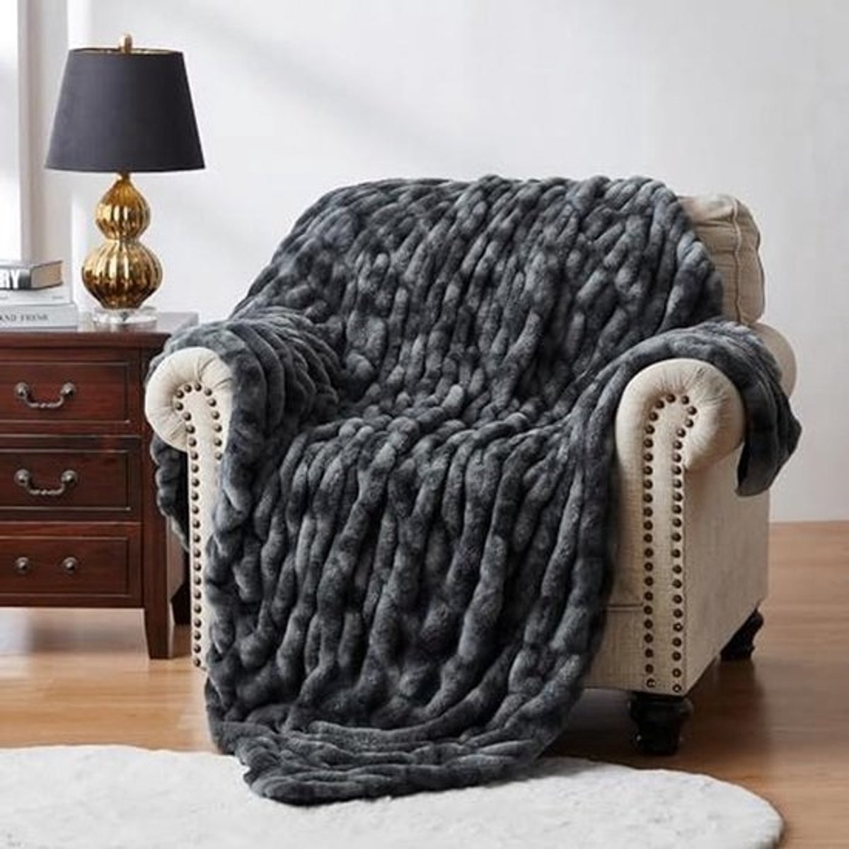 Fluffy Deken - Zachte en Warme Wollige Bankdeken voor Bed, Sofa of Kantoor (Grijs, 150 x 200 cm)