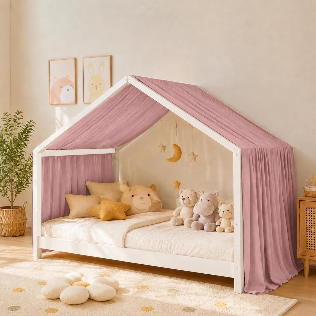 Hemel voor huis, 100% mousseline, bedgordijn voor cabinebed, decoratie voor kinderkamer, voor meisjes en jongens (roze, 420 x 135 cm (h x b) (1 stuk))