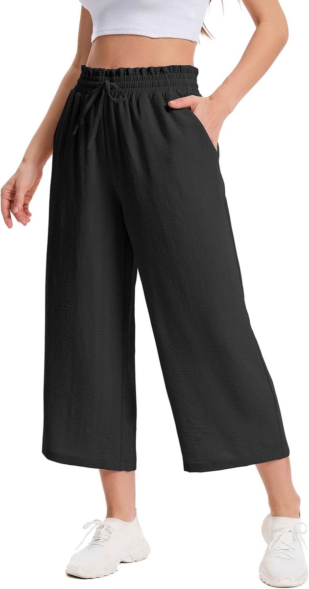 3/4 Culotte Lichte Zomerbroek met Zakken Ademende Capribroek voor Dames
