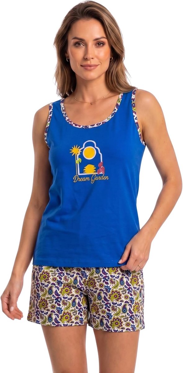 O-day Vanuè 2-delige set van tanktop en shorts, korte pyjama voor dames, 100% katoen, lichte zomerpyjama