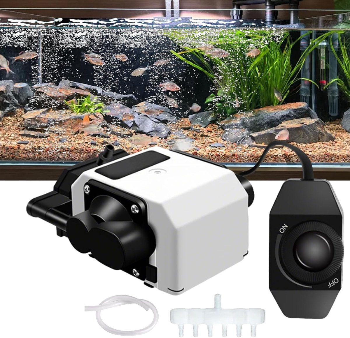 Luchtpomp met 6 uitgangen voor aquariums, vijverventilatie, 25 W, 3300 l/u, regelbare stille aquarium, beluchtingspomp voor middelgrote tot grote aquaria, kleine vijvers, hydrocultuur