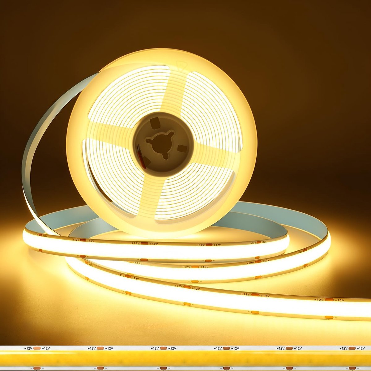 Dubbele rij COB LED-strip 12V warm wit 3000K 5 m 12 mm breed zonder voeding