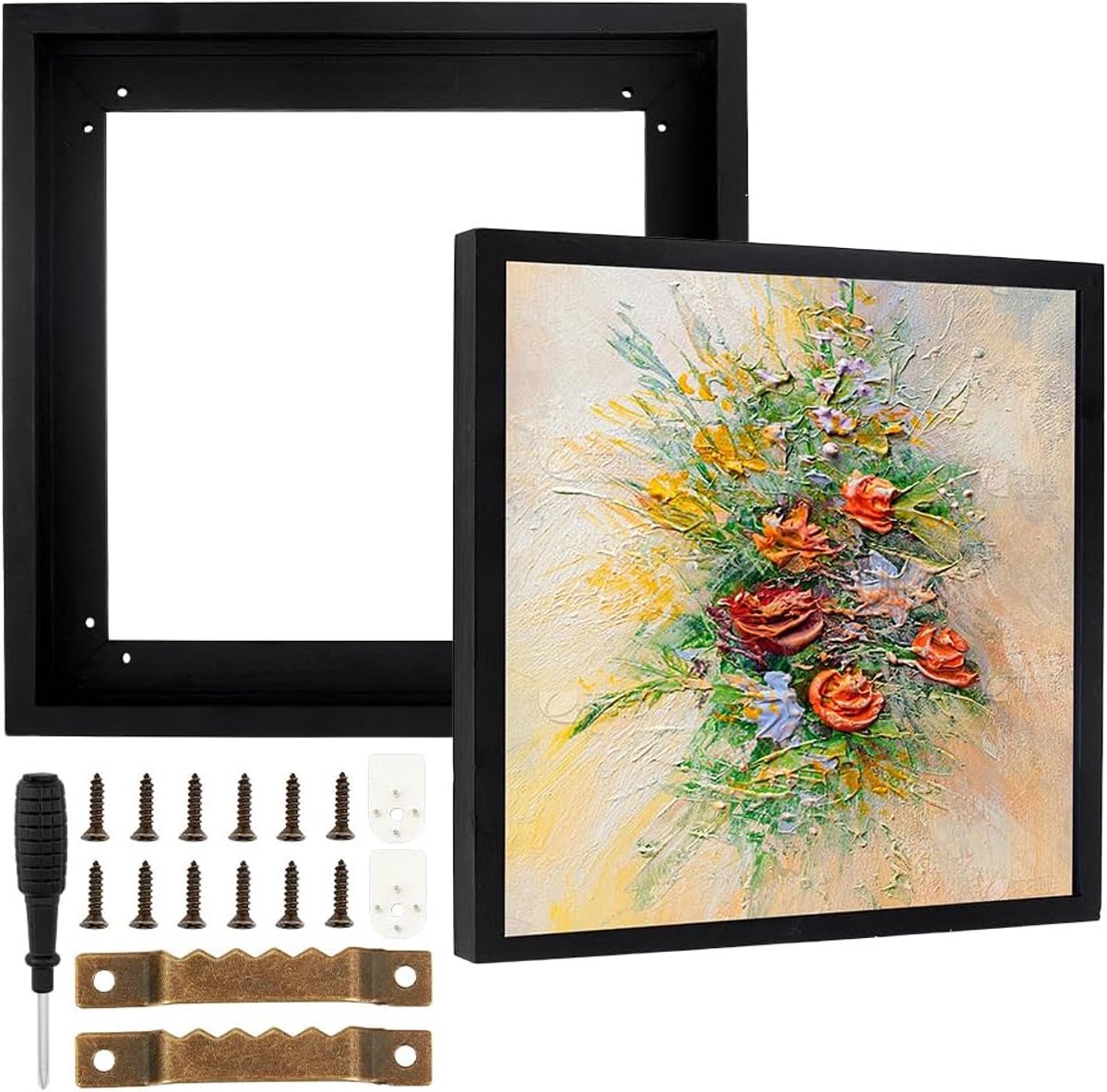 Lijsten, 20 x 20 cm, zwart houten foto, zwevend canvas, wandophanglijst voor schilderen, uitgerekte kunst, 1,7 cm diep
