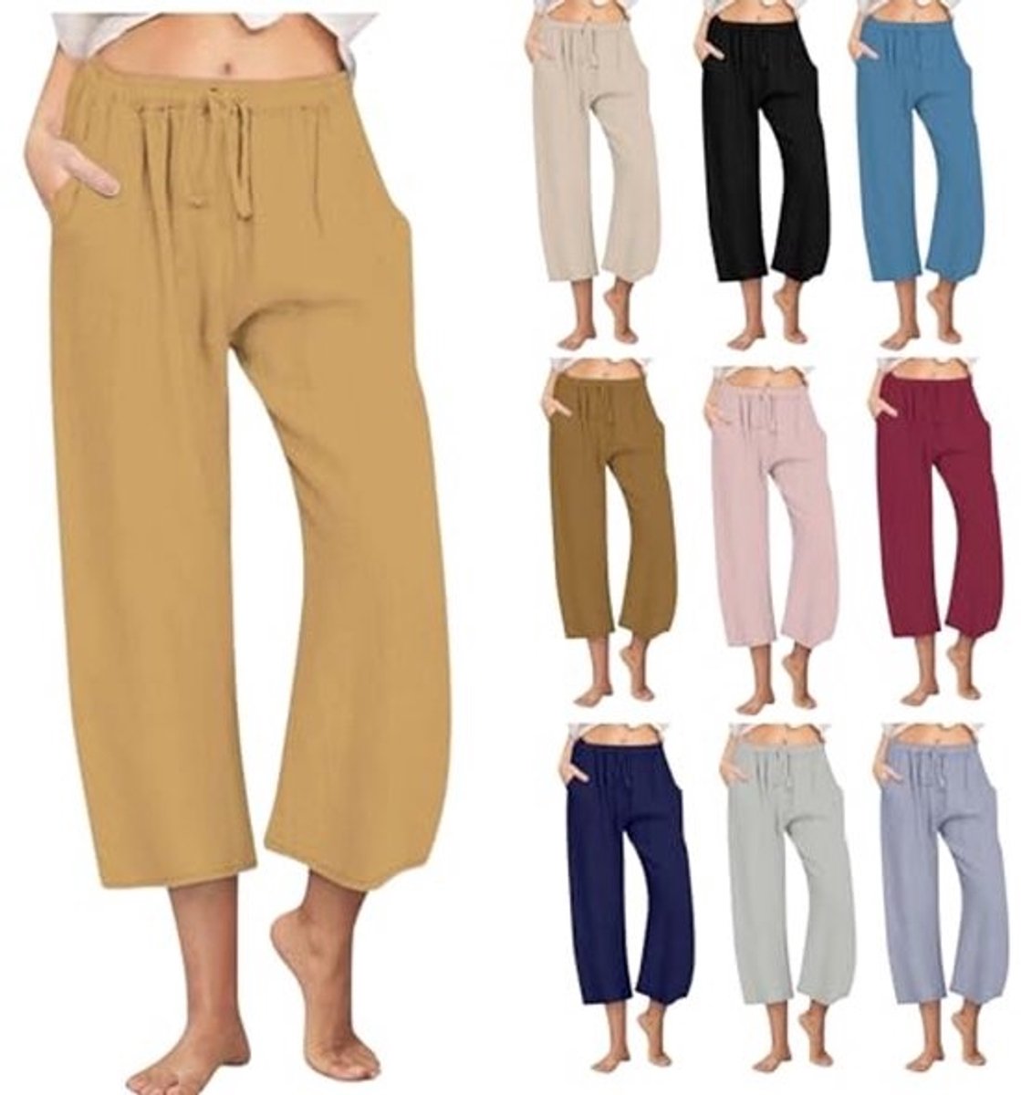 Dames Linnen Broek Met Wijde Pijpen - Casual Zomerbroek Met Trekkoord
