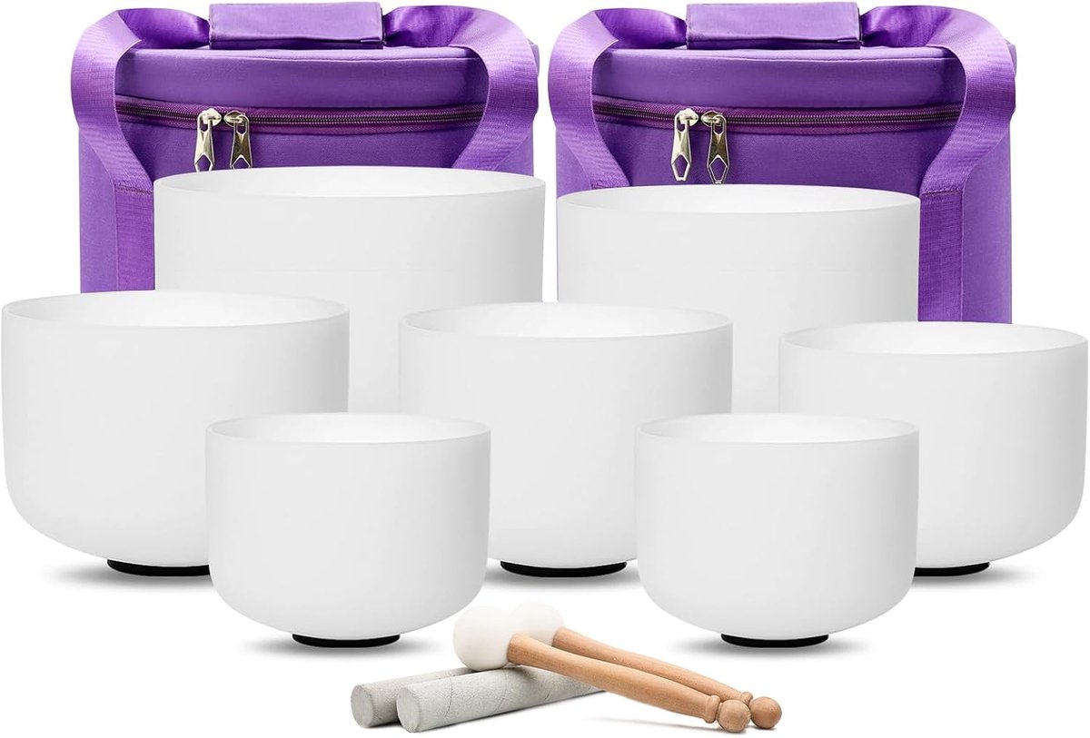Klankschalen 432 Hz met 2 draagtassen - voor meditatie en klanktherapie 7-12 inch kristallen klankschalen