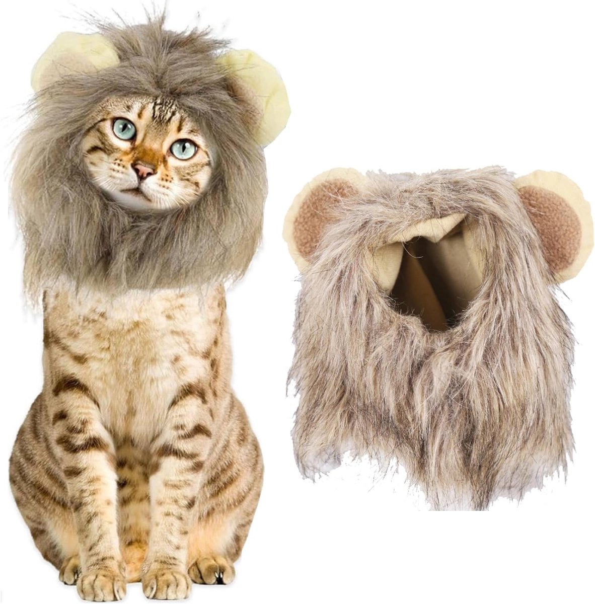 Halloweenkostuum voor katten, schattig leeuwenkostuum, leeuwenhaar, hoofddeksel voor kleine honden en katten, leeuw, manen, pruik, puppy's, cosplay kostuum, verstelbaar huisdierkostuum