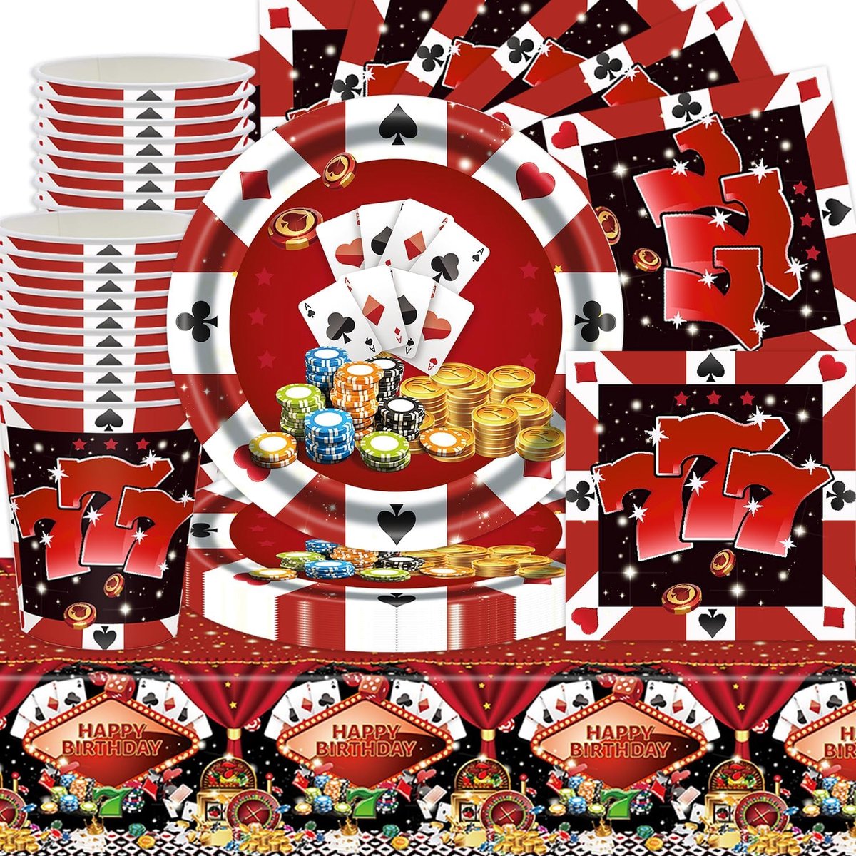 Verjaardagsfeest serviesset, poker party decoraties accessoires, poker thema's, casino papieren borden tissue papier kopjes tafelkleden, poker spel nachten