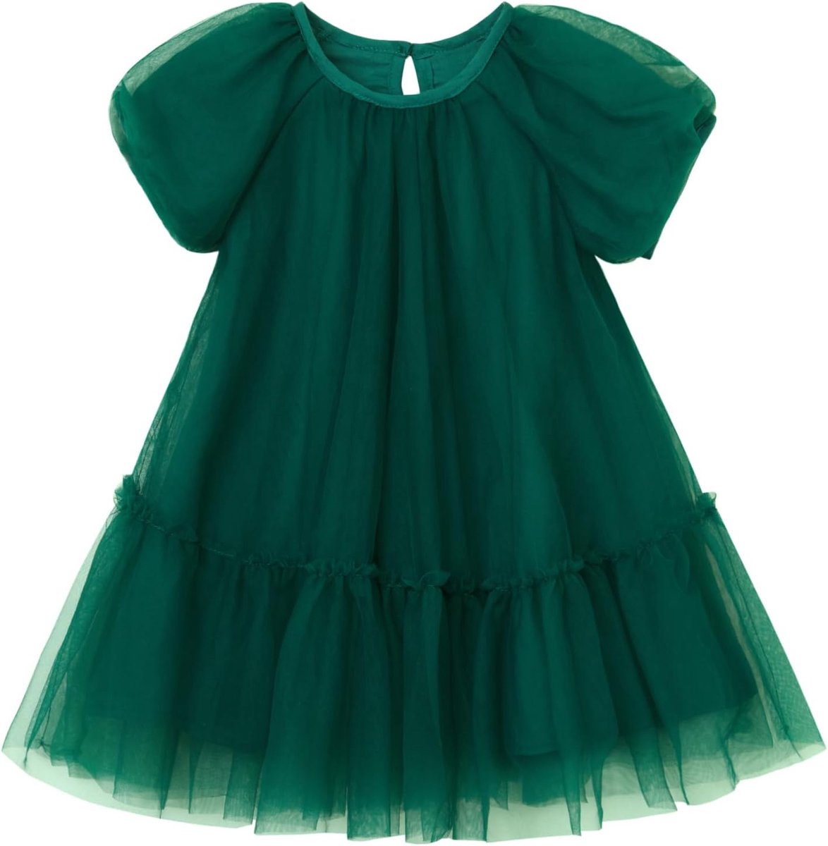 Tule-jurk voor meisjes met katoenen voering, elegante A-lijn partyjurk met pofmouwen, meerlaagse rok en comfort voor actieve kinderen