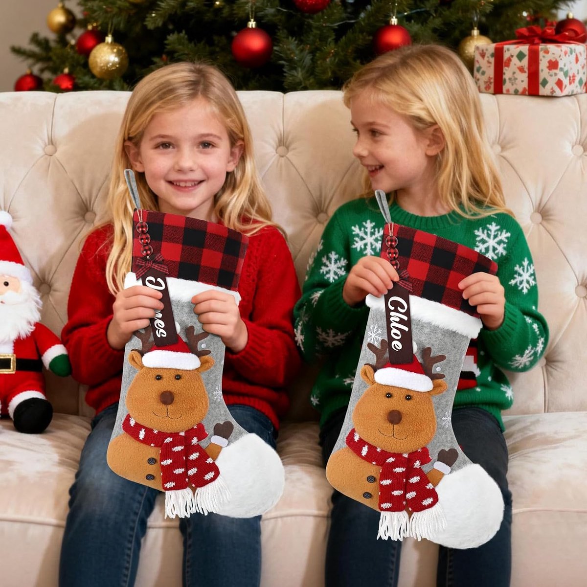 Kousen 45 cm grote kerstkousen met cartoon 3D rendier geborduurde hangende kerstdecoraties snoep geschenkzak sokken voor vakantiefeest open haard kerstboom decor