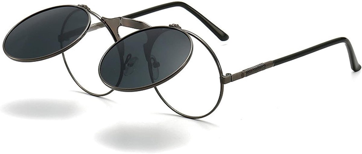 Zonnebril Gothic Ronde Retro Flip Ronde Zonnebril Metaal Nieuwe Dames Heren Stijl Zonnebril Uv400-Color-11