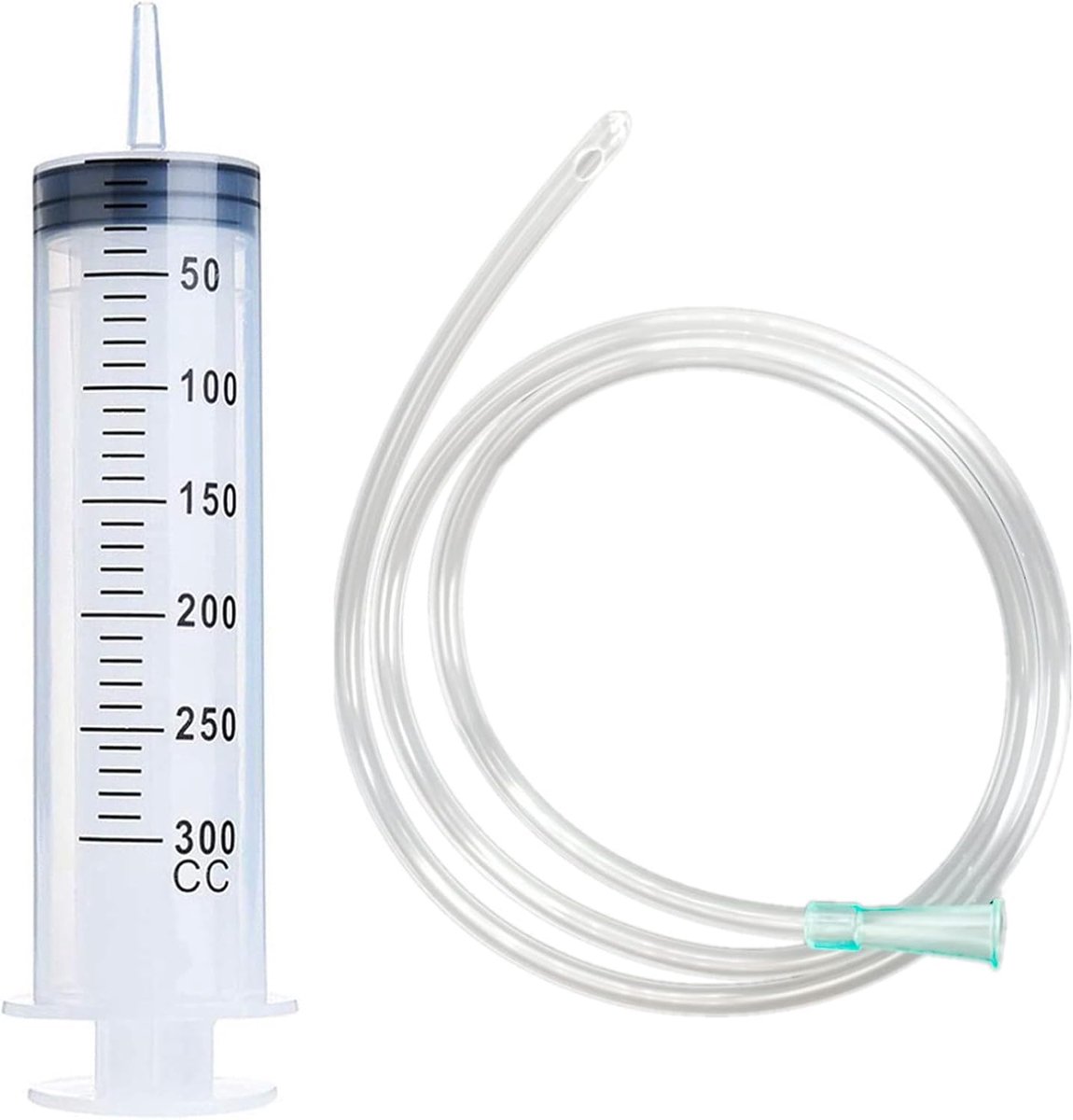 Spuit, 300 ml, vloeibare spuit met 1 m slang, herbruikbare industriële spuit, grote plastic spuit, 300 ml, spuitset voor experimenten, industrie, tuin en huisdiervoeding